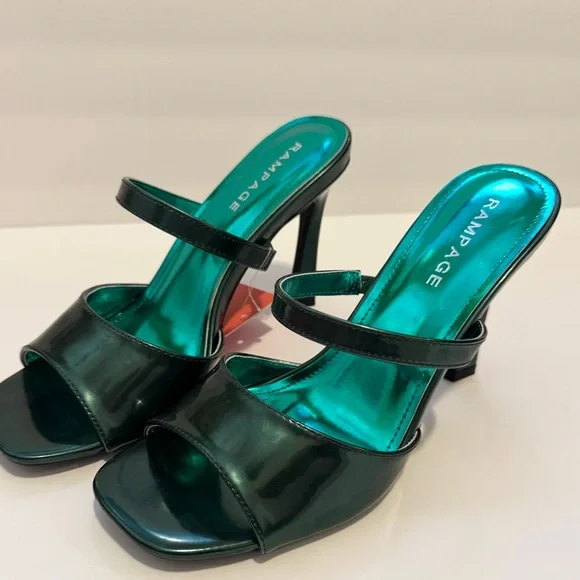 Rampage Metallic Teal Two-Strap Heeled Sandals - Picture 1 of 5